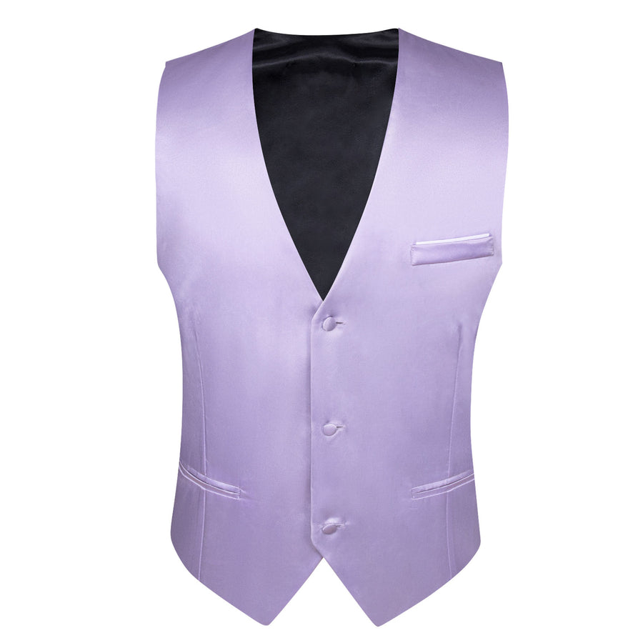 Baby Purple Solid Satin Men's V Neck Vest Set vest set    - Sophisticated Gentlemen
