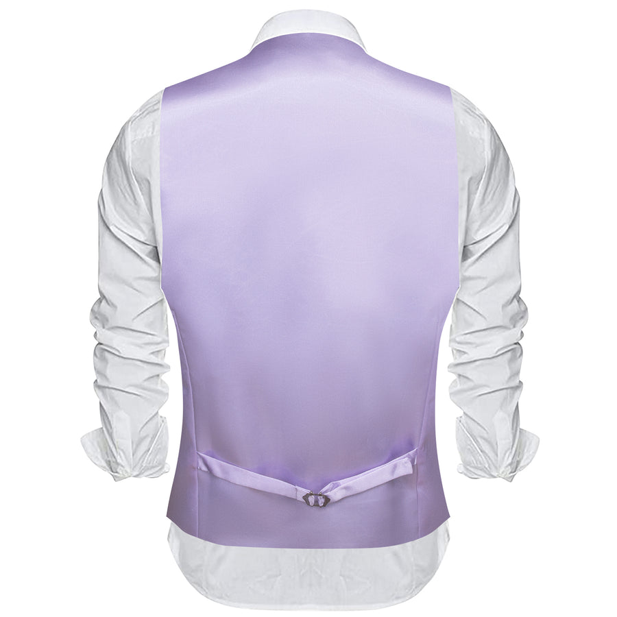 Baby Purple Solid Satin Men's V Neck Vest Set vest set    - Sophisticated Gentlemen