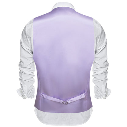 Baby Purple Solid Satin Men's V Neck Vest Set vest set    - Sophisticated Gentlemen
