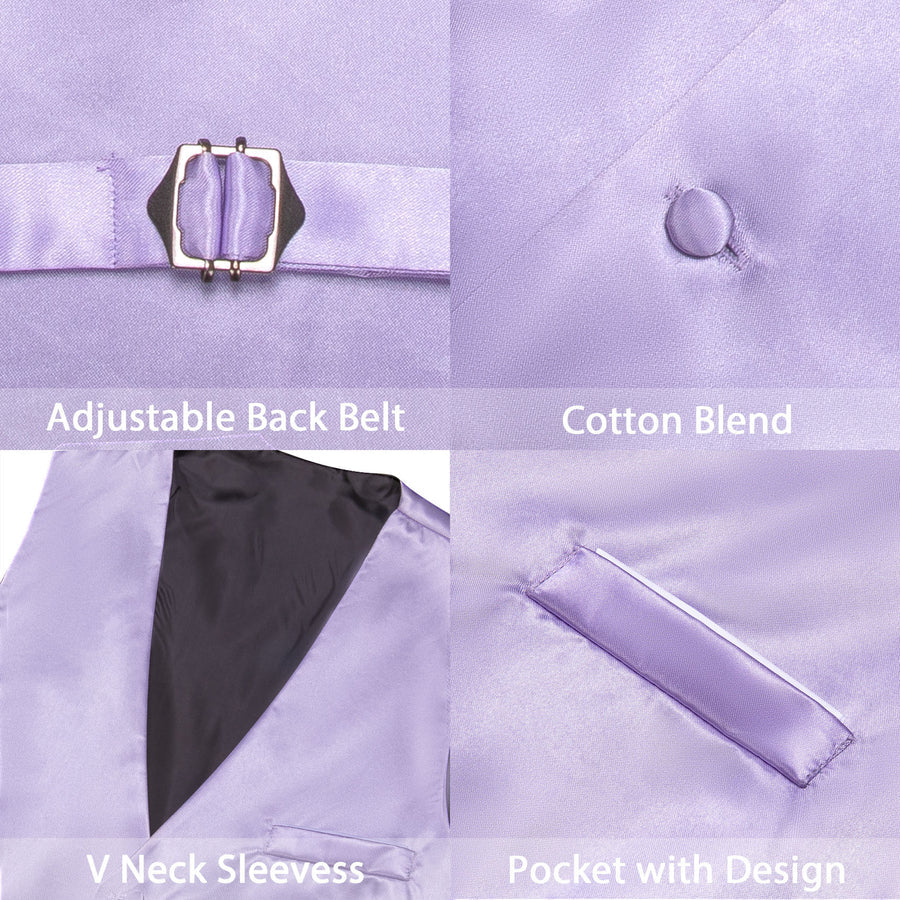 Baby Purple Solid Satin Men's V Neck Vest Set vest set    - Sophisticated Gentlemen