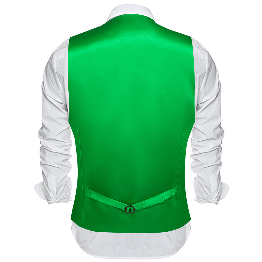 Bright Green Solid Satin Men's V Neck Vest Set vest set    - Sophisticated Gentlemen
