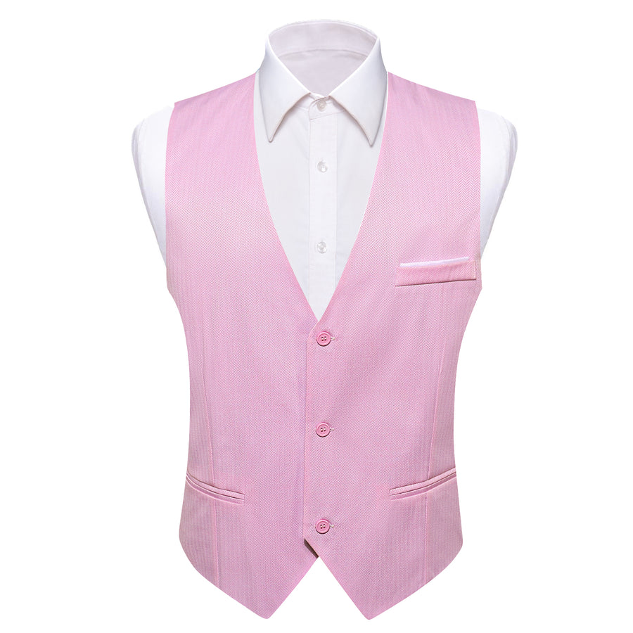 Petal Pink Solid Men's V Neck Vest Set vest set S (Chest 40")   - Sophisticated Gentlemen