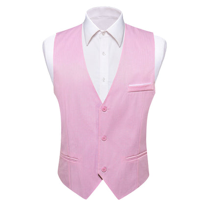 Petal Pink Solid Men's V Neck Vest Set vest set S (Chest 40")   - Sophisticated Gentlemen