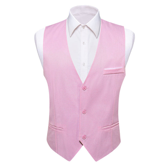 Petal Pink Solid Men's V Neck Vest Set vest set S (Chest 40")   - Sophisticated Gentlemen