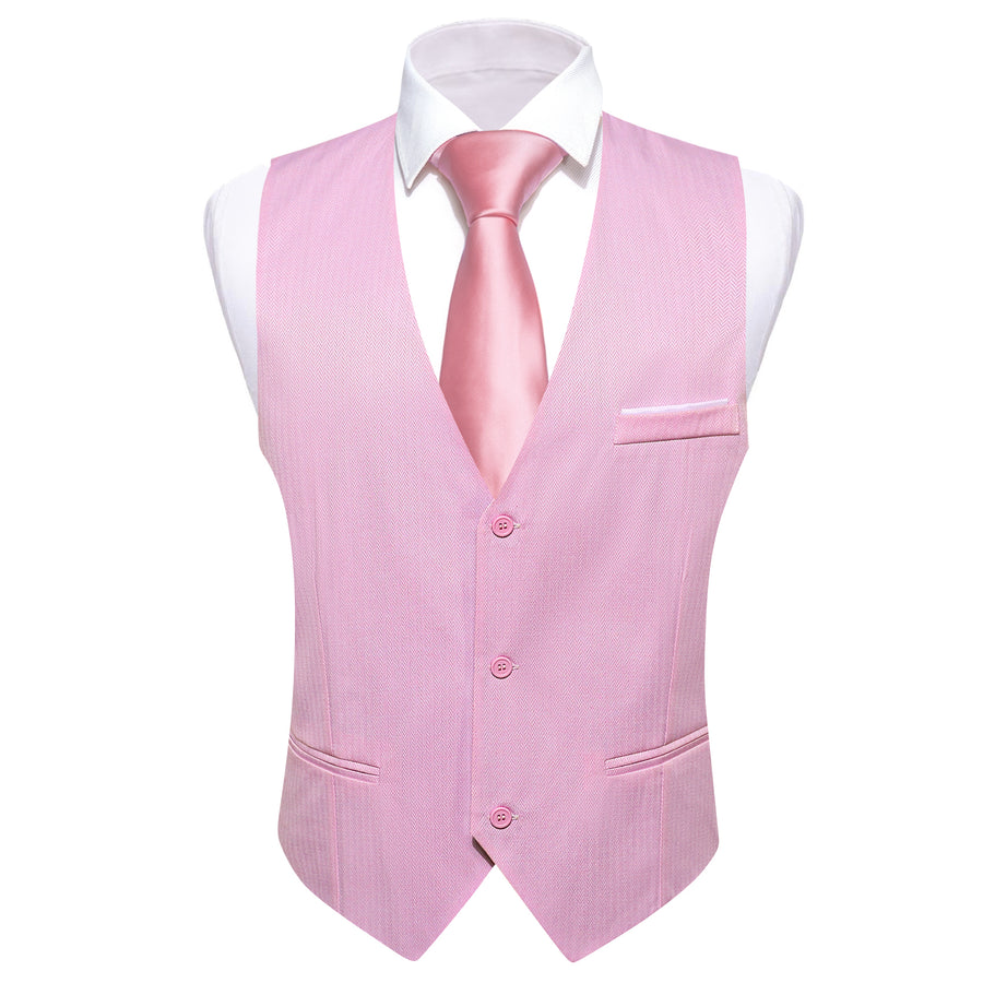 Petal Pink Solid Men's V Neck Vest Set vest set    - Sophisticated Gentlemen