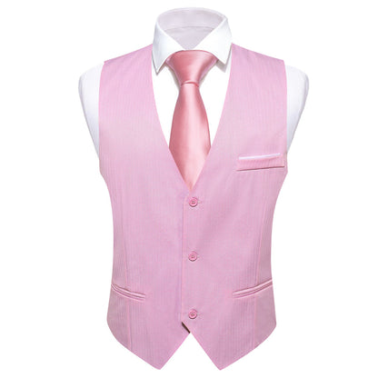 Petal Pink Solid Men's V Neck Vest Set vest set    - Sophisticated Gentlemen
