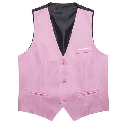 Petal Pink Solid Men's V Neck Vest Set vest set    - Sophisticated Gentlemen