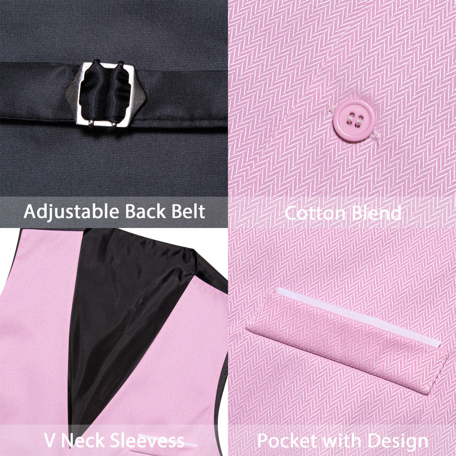 Petal Pink Solid Men's V Neck Vest Set vest set    - Sophisticated Gentlemen