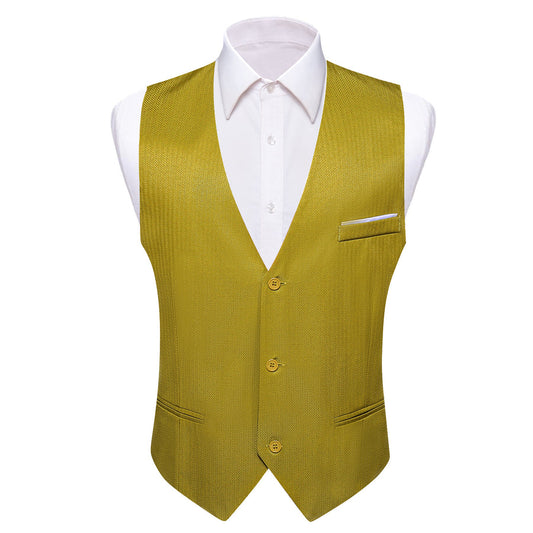 Olive Green Solid Men's V Neck Vest Set vest set S (Chest 40")   - Sophisticated Gentlemen