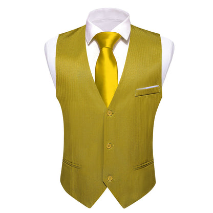 Olive Green Solid Men's V Neck Vest Set vest set    - Sophisticated Gentlemen