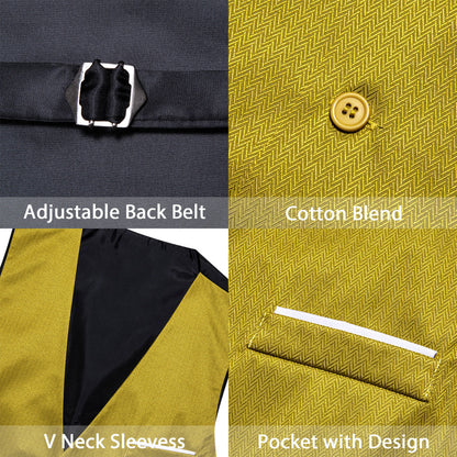 Olive Green Solid Men's V Neck Vest Set vest set    - Sophisticated Gentlemen