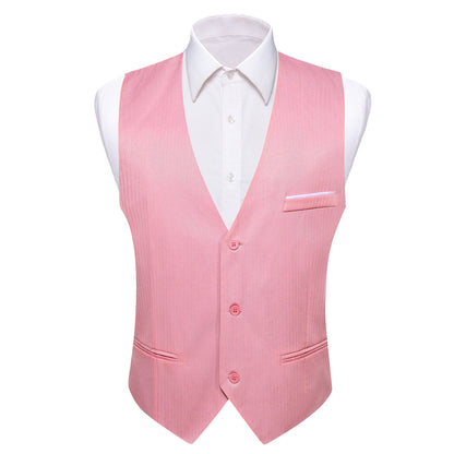 Pink Solid Men's V Neck Vest Set vest set S (Chest 40")   - Sophisticated Gentlemen