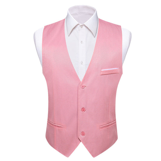 Pink Solid Men's V Neck Vest Set vest set S (Chest 40")   - Sophisticated Gentlemen