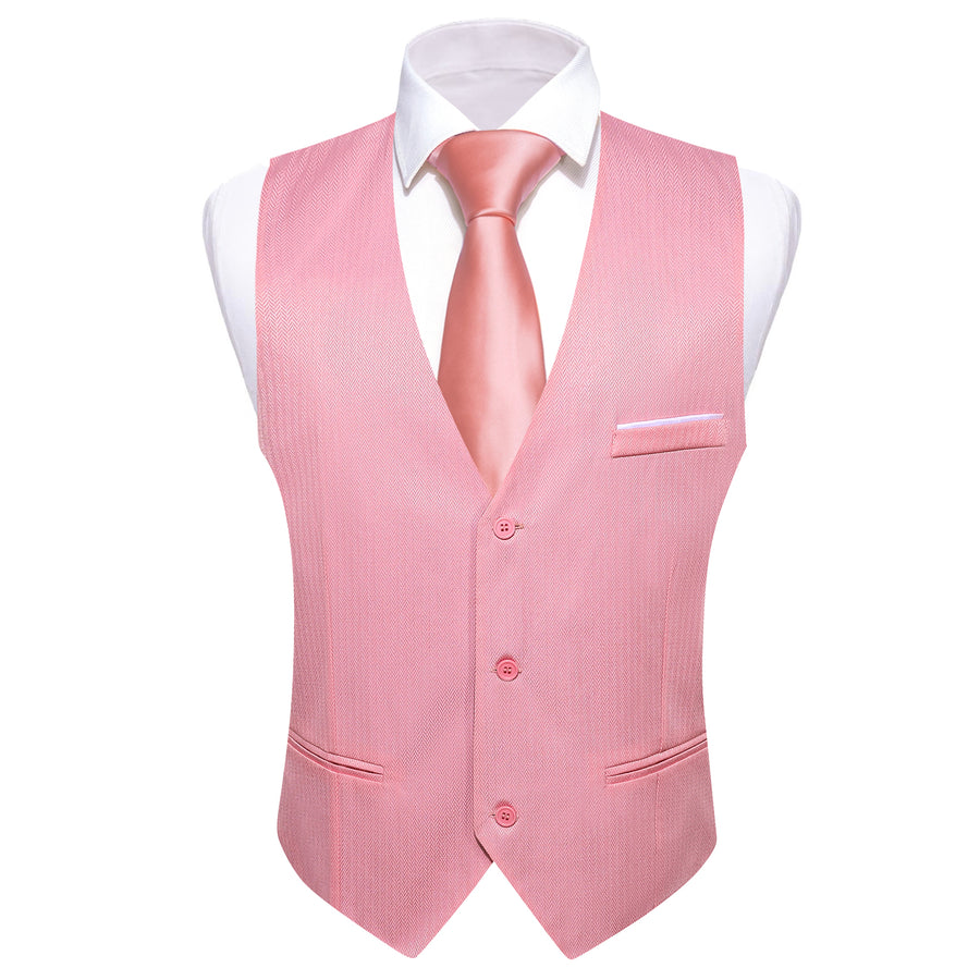 Pink Solid Men's V Neck Vest Set vest set    - Sophisticated Gentlemen