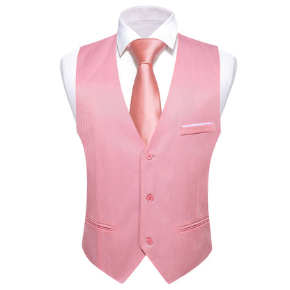 Pink Solid Men's V Neck Vest Set vest set    - Sophisticated Gentlemen
