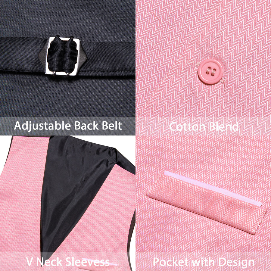 Pink Solid Men's V Neck Vest Set vest set    - Sophisticated Gentlemen