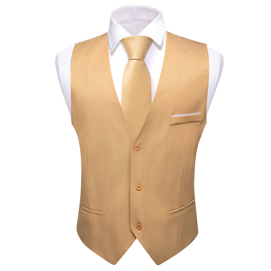 Jasmine Yellow Solid Men's V Neck Vest Set vest set    - Sophisticated Gentlemen