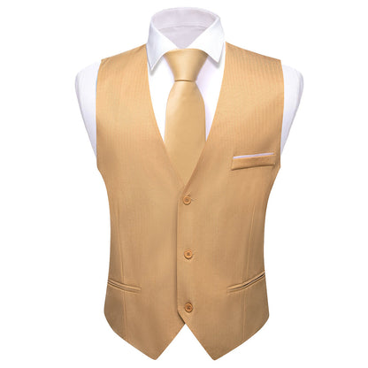 Jasmine Yellow Solid Men's V Neck Vest Set vest set    - Sophisticated Gentlemen