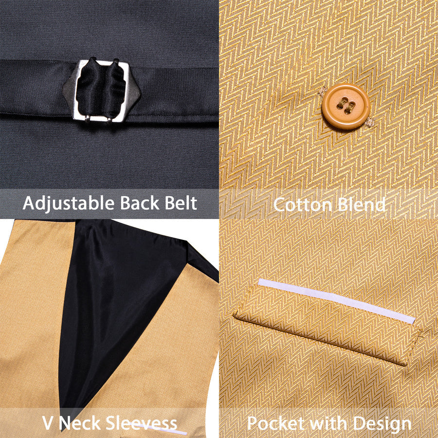 Jasmine Yellow Solid Men's V Neck Vest Set vest set    - Sophisticated Gentlemen