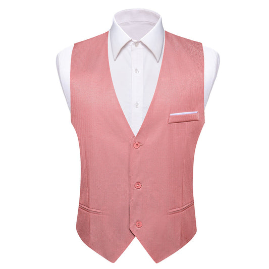 Rose Pink Solid Men's V Neck Vest Set vest set S (Chest 40")   - Sophisticated Gentlemen