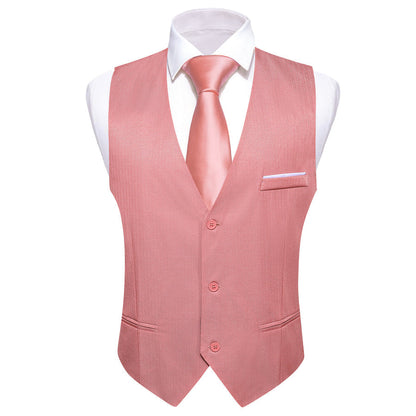 Rose Pink Solid Men's V Neck Vest Set vest set    - Sophisticated Gentlemen