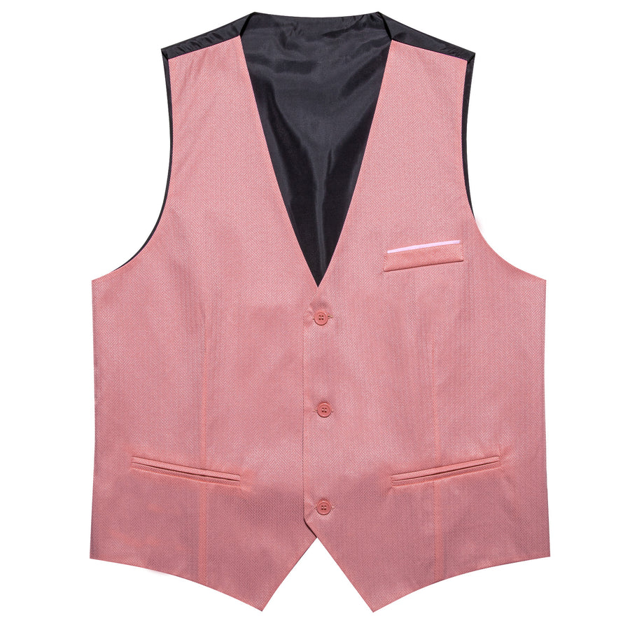 Rose Pink Solid Men's V Neck Vest Set vest set    - Sophisticated Gentlemen