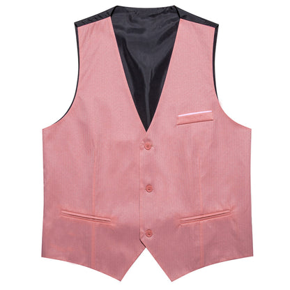Rose Pink Solid Men's V Neck Vest Set vest set    - Sophisticated Gentlemen