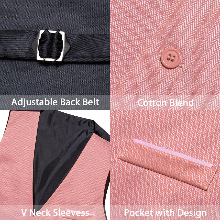 Rose Pink Solid Men's V Neck Vest Set vest set    - Sophisticated Gentlemen