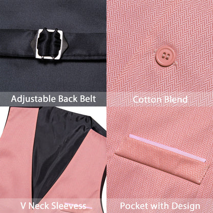 Rose Pink Solid Men's V Neck Vest Set vest set    - Sophisticated Gentlemen