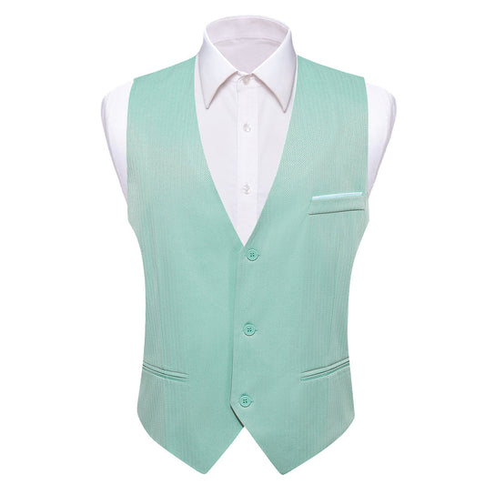 Mint Green Solid V Neck Vest Set vest set S (Chest 40")   - Sophisticated Gentlemen