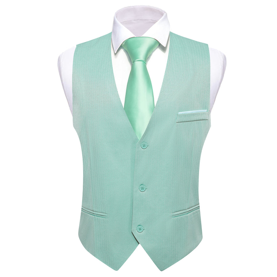 Mint Green Solid V Neck Vest Set vest set    - Sophisticated Gentlemen