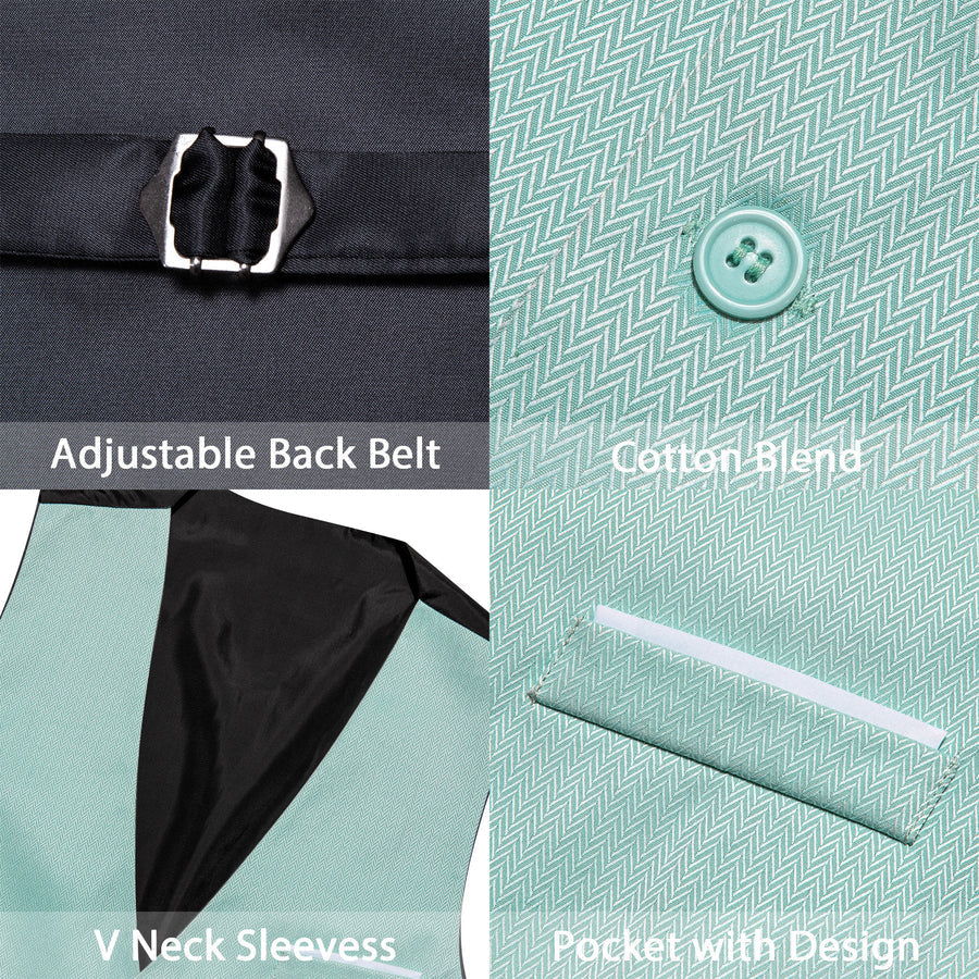 Mint Green Solid V Neck Vest Set vest set    - Sophisticated Gentlemen