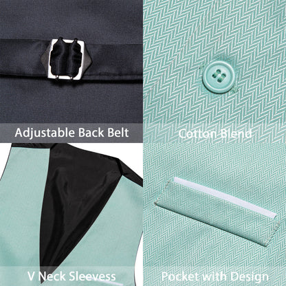 Mint Green Solid V Neck Vest Set vest set    - Sophisticated Gentlemen