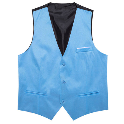 Sky Blue Solid Men's V Neck Vest Set vest set    - Sophisticated Gentlemen