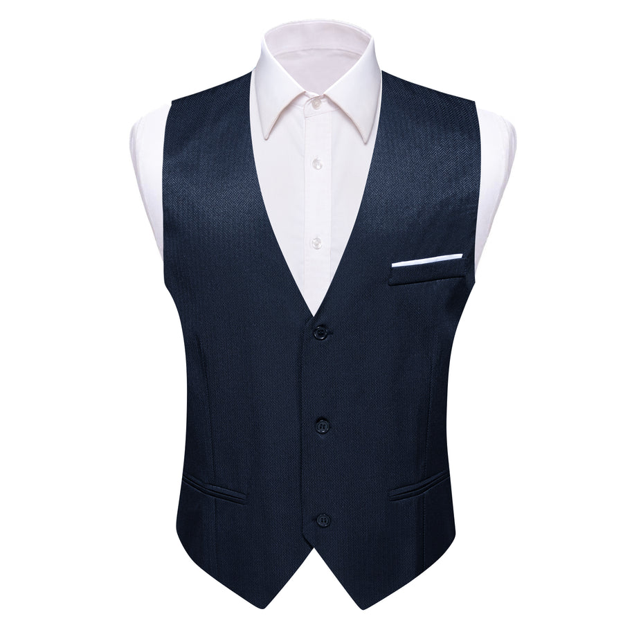 Navy Blue Solid Men's V Neck Vest Set vest set S (Chest 40")   - Sophisticated Gentlemen