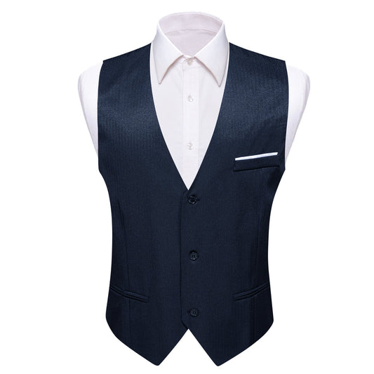 Navy Blue Solid Men's V Neck Vest Set vest set S (Chest 40")   - Sophisticated Gentlemen