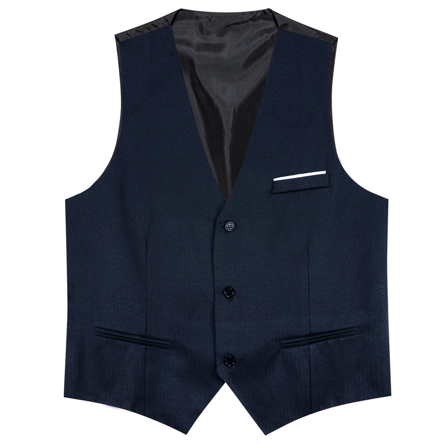 Navy Blue Solid Men's V Neck Vest Set vest set    - Sophisticated Gentlemen