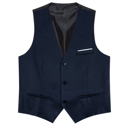 Navy Blue Solid Men's V Neck Vest Set vest set    - Sophisticated Gentlemen