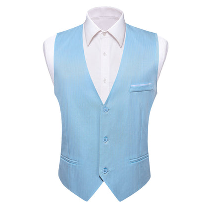 Baby Blue Solid Men's V Neck Vest Set vest set S (Chest 40")   - Sophisticated Gentlemen