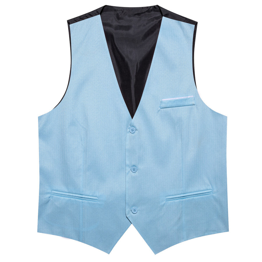 Baby Blue Solid Men's V Neck Vest Set vest set    - Sophisticated Gentlemen