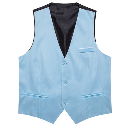 Baby Blue Solid Men's V Neck Vest Set vest set    - Sophisticated Gentlemen