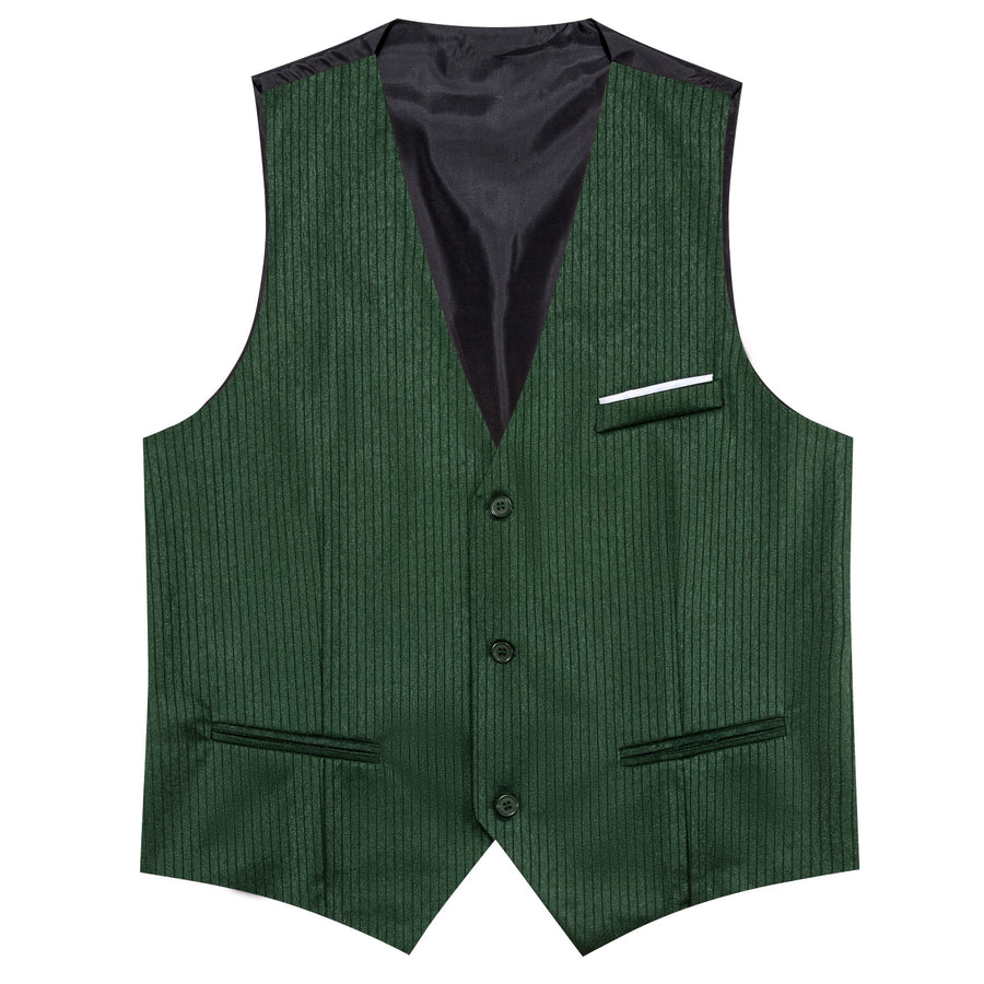 Dark Green Solid Men's V Neck Vest Set vest set    - Sophisticated Gentlemen