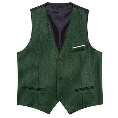 Dark Green Solid Men's V Neck Vest Set vest set    - Sophisticated Gentlemen