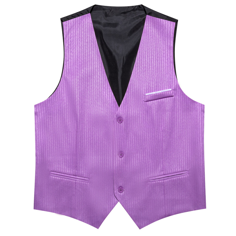 Purple Solid Men's V Neck Vest Set vest set    - Sophisticated Gentlemen