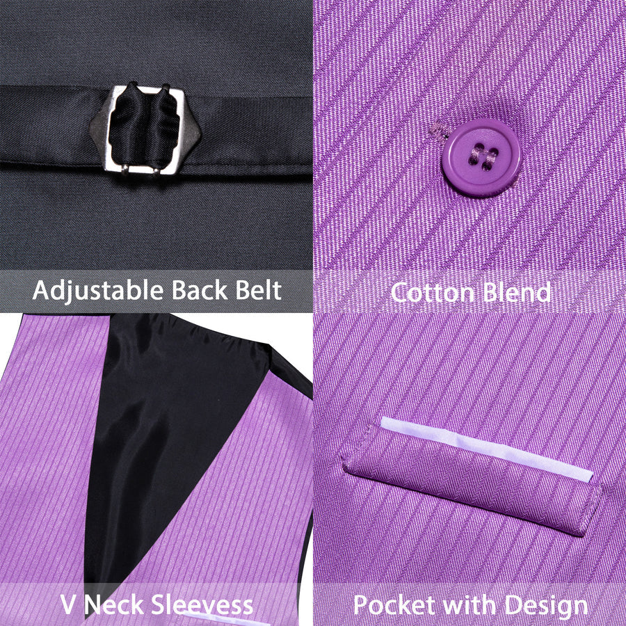 Purple Solid Men's V Neck Vest Set vest set    - Sophisticated Gentlemen