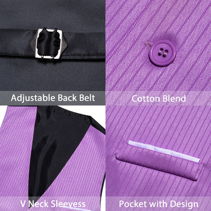 Purple Solid Men's V Neck Vest Set vest set    - Sophisticated Gentlemen