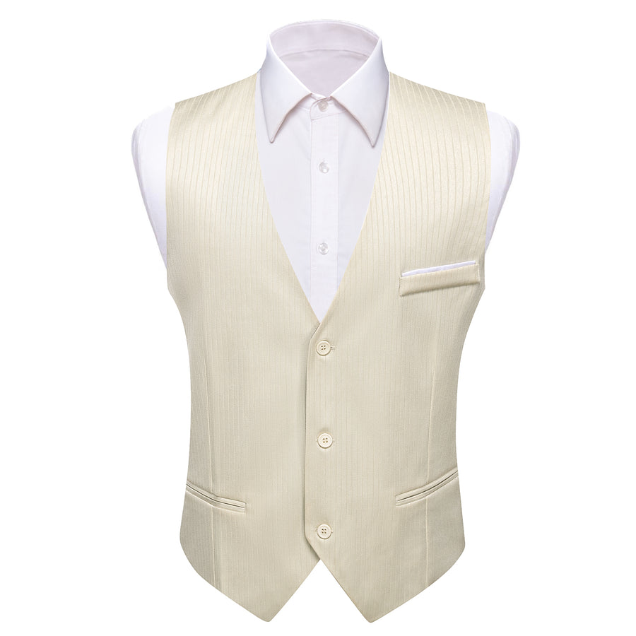 Beige Solid V Neck Vest Set vest set S (Chest 40")   - Sophisticated Gentlemen