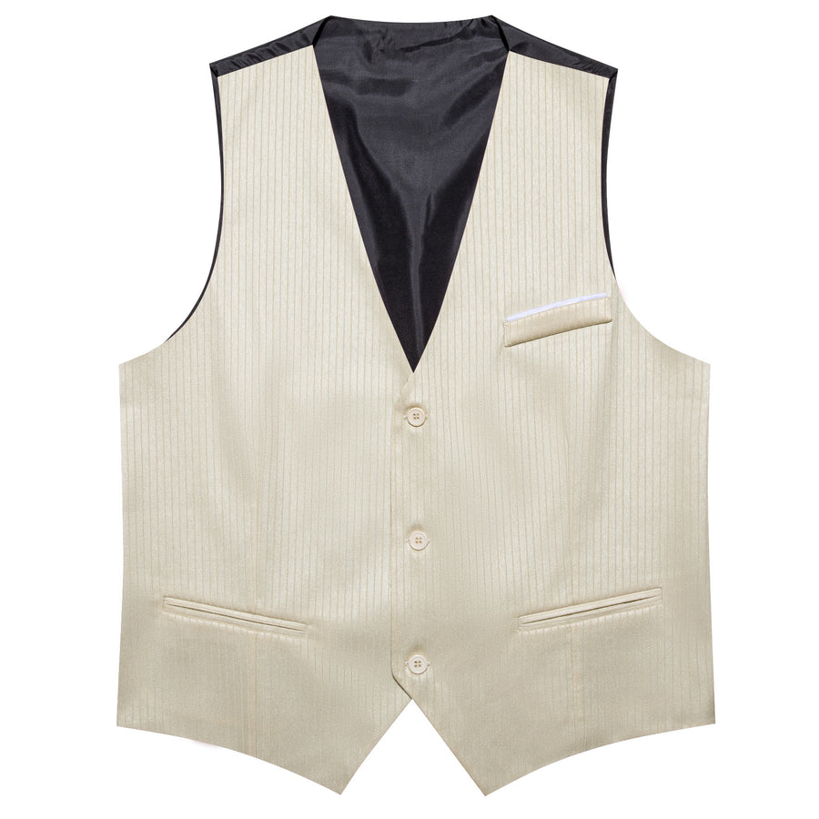 Beige Solid V Neck Vest Set vest set    - Sophisticated Gentlemen