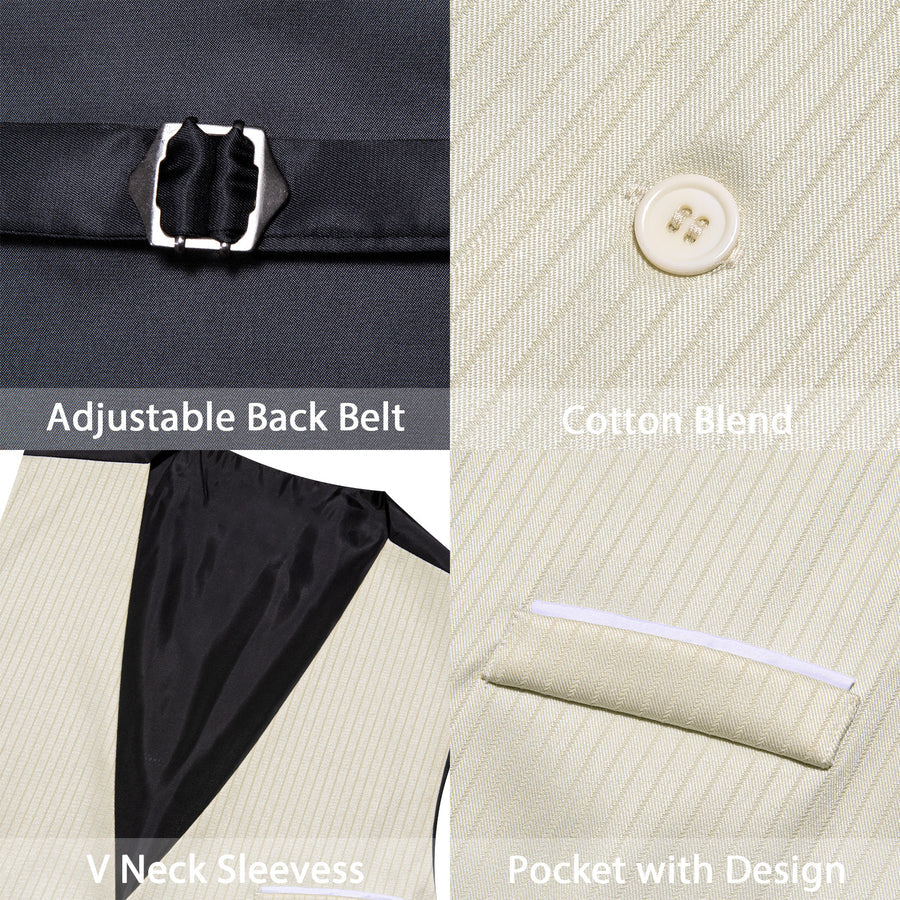 Beige Solid V Neck Vest Set vest set    - Sophisticated Gentlemen