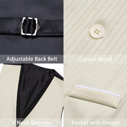 Beige Solid V Neck Vest Set vest set    - Sophisticated Gentlemen